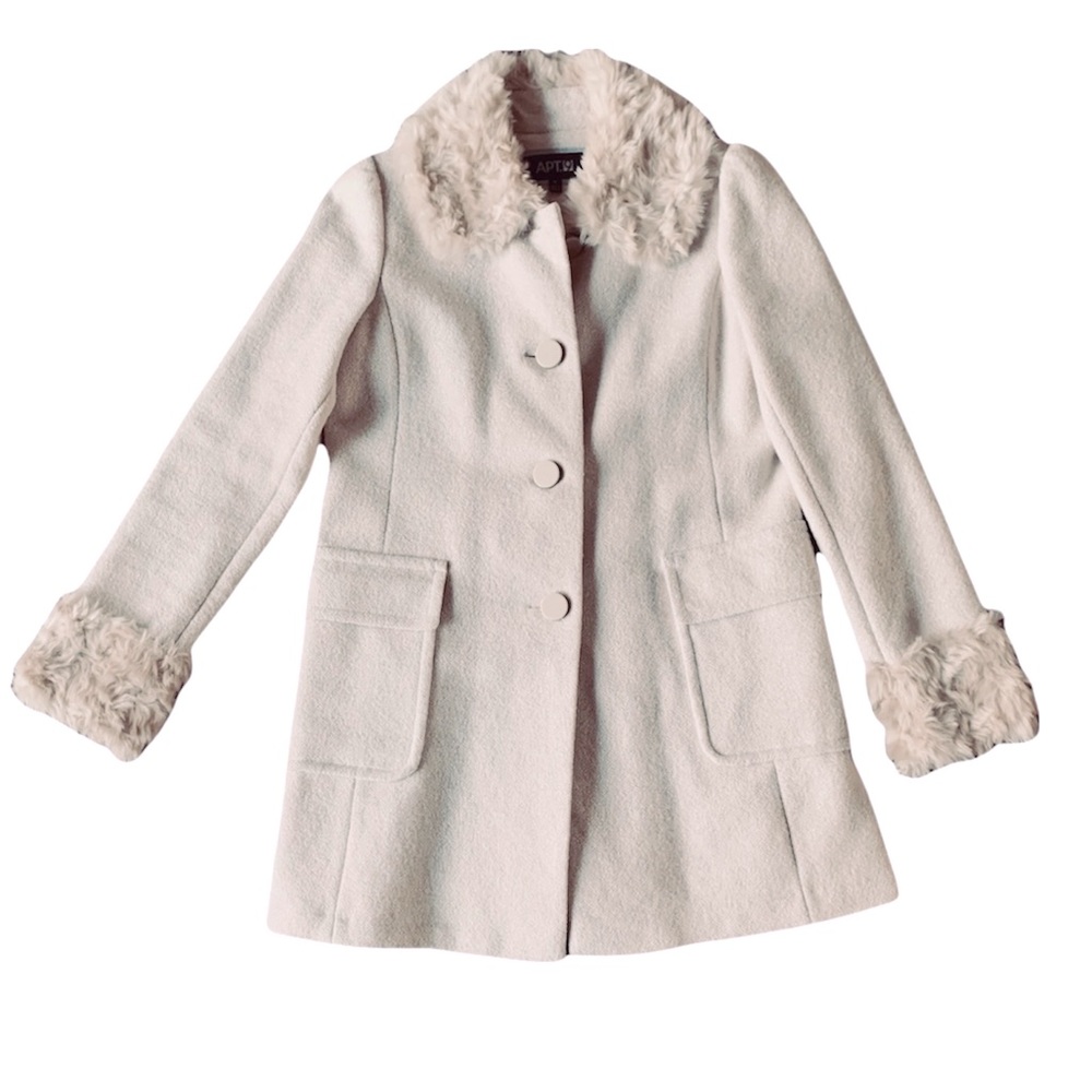APT. 9 Wool Blend Winter Coat Faux Fur Trim